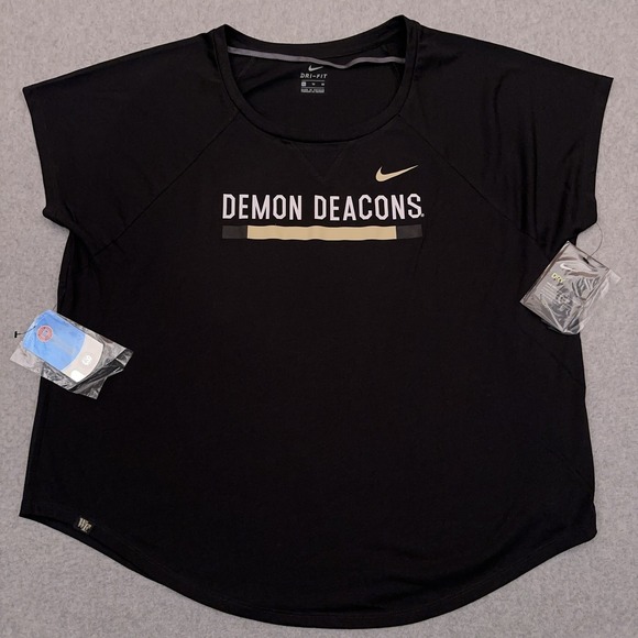 NEW Nike Dry Wake Forest Demon Deacons Short Sleeve Shirt Women's XL Black NCAA‎ - Picture 1 of 11